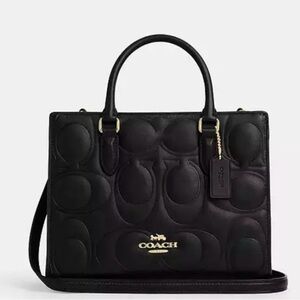 COACH Black Signature Quilted Leather Top-Handle Bag Small